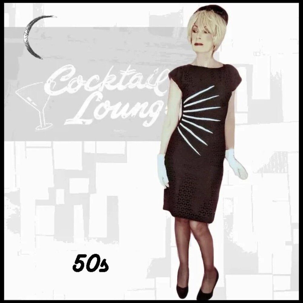 Vintage Black Eyelet Sheath Dress Bodycon Curvy LBD